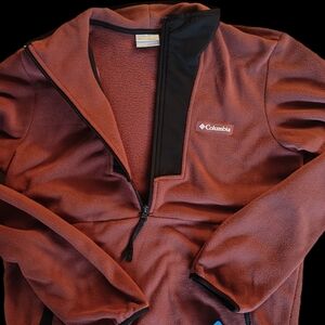 Columbia Rust Red Fleece Jacket with Black Trim